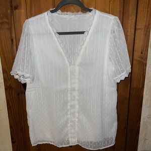 NEW White Dotted Swiss Top Large lined.